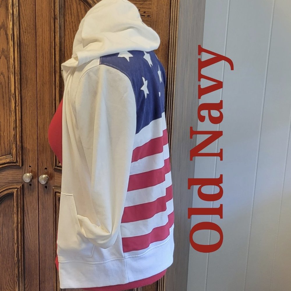 ❣️HP❣️ Old Navy red white & blue back design hooded jacket size: SP NWOT